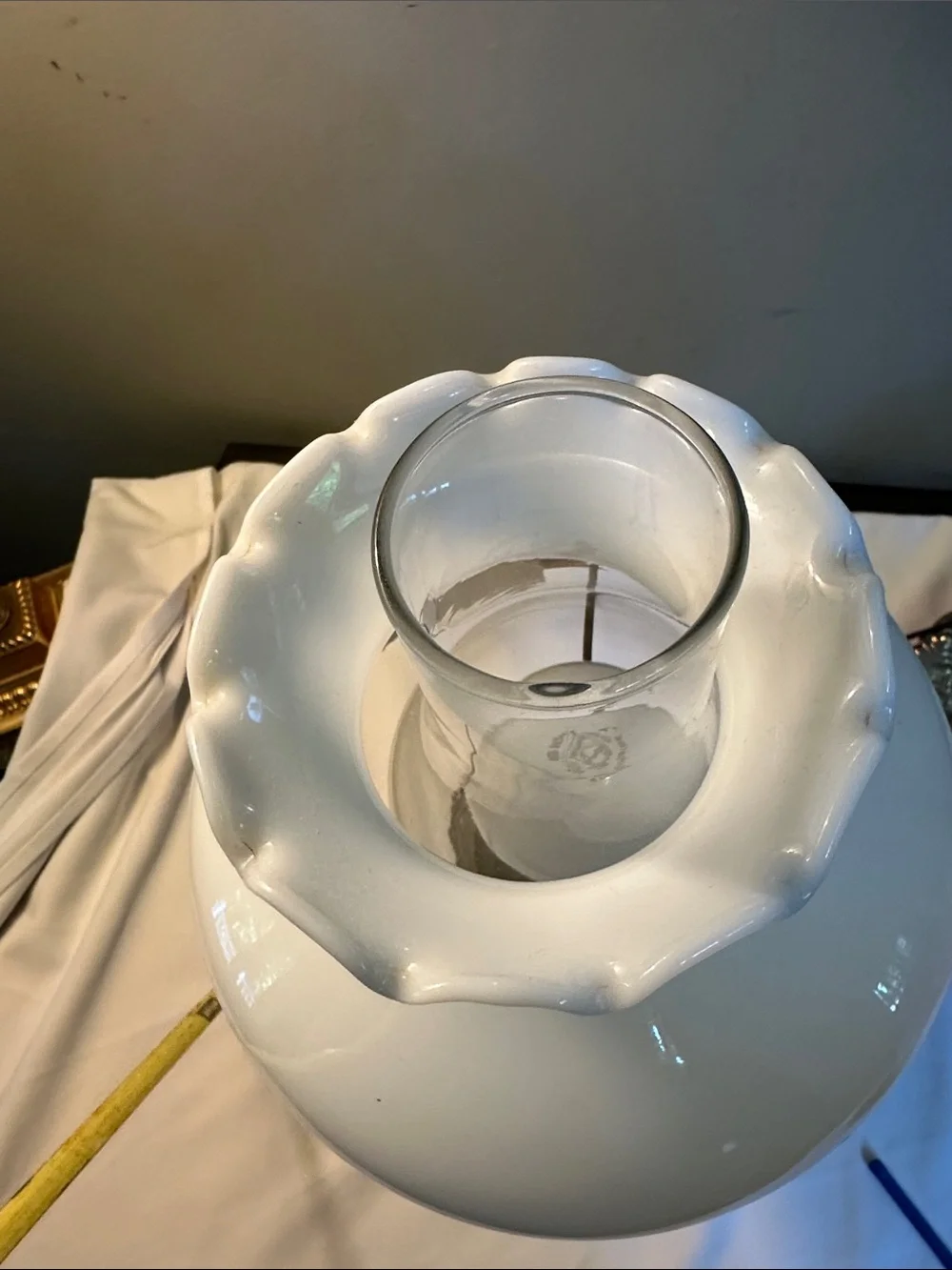Vintage Table Lamp with White Ruffled Glass Shade